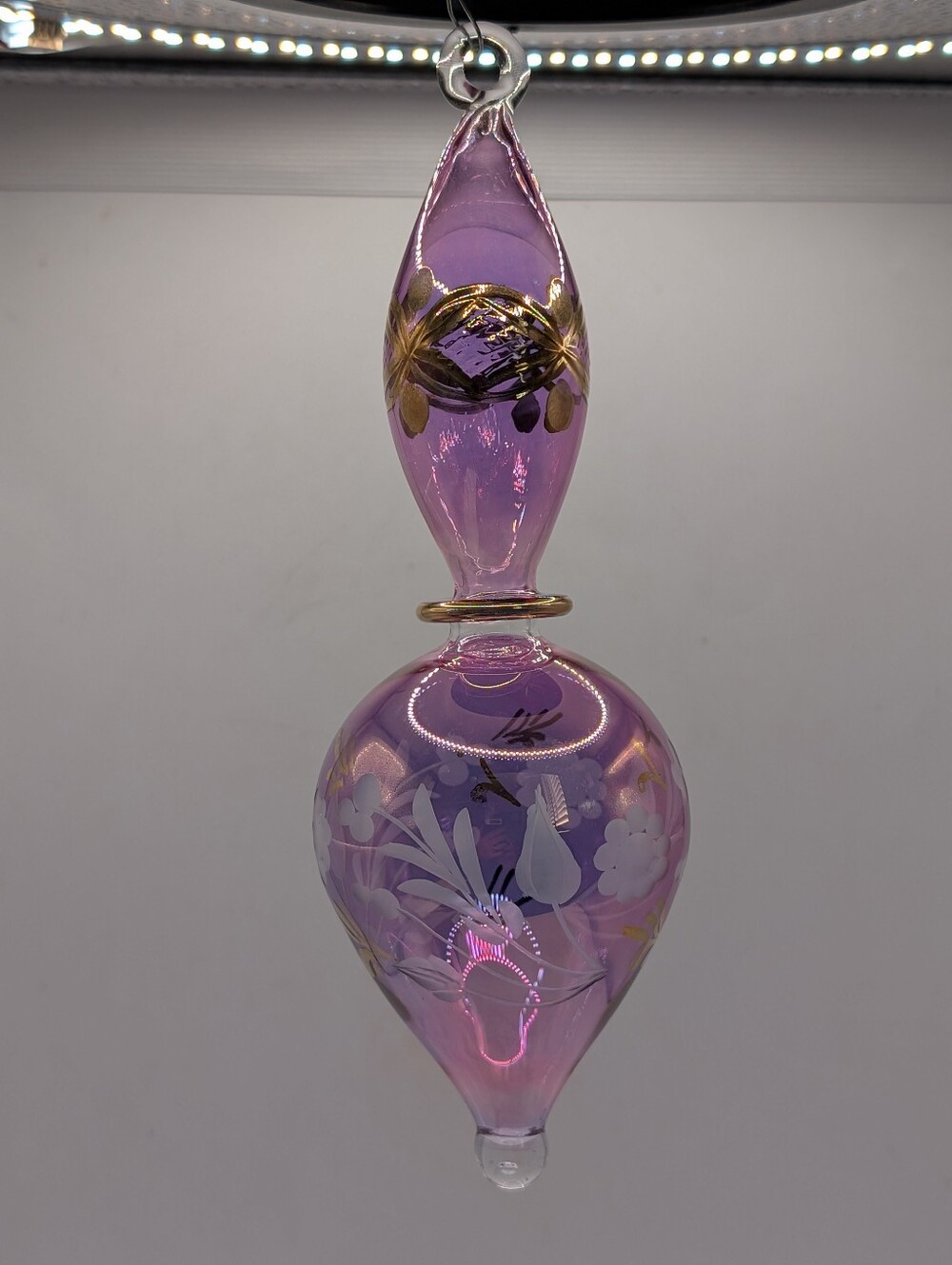 Egyptian Museum Christmas Ornament - Mauve Purple Pink Blown Glass 24K Gold Trim